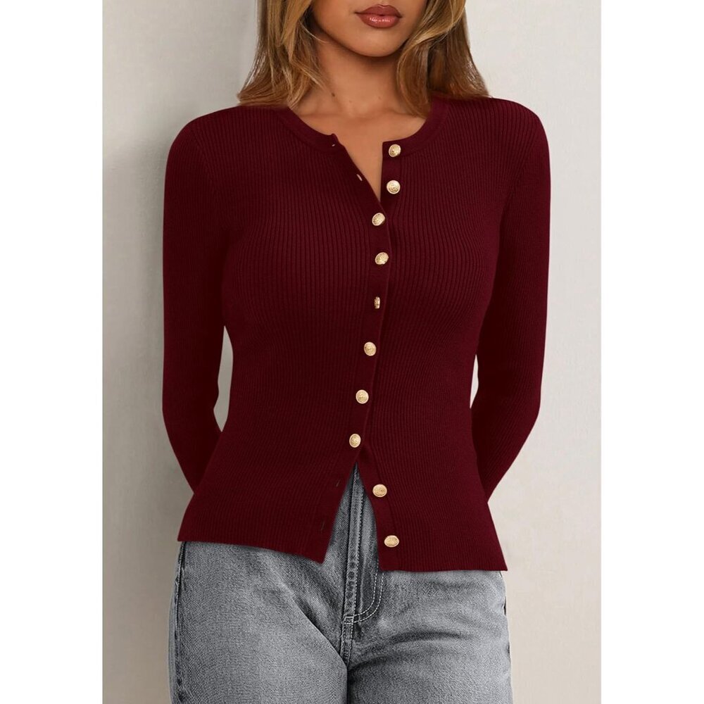 Womens Lightweight Ribbed Knit Cardigan Long Sleeve Button Up Fall Fashion - Picture 4 of 7